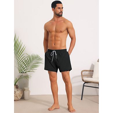 Solid Board Shorts for Men's Drawstring Waist Stretch Liner Pool Beach Shorts