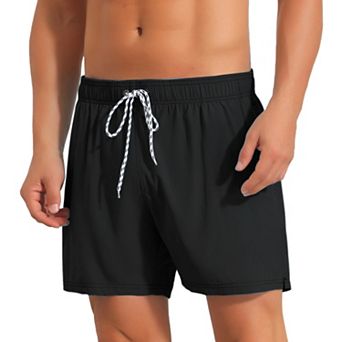 Solid Board Shorts for Men's Drawstring Waist Stretch Liner Pool Beach Shorts