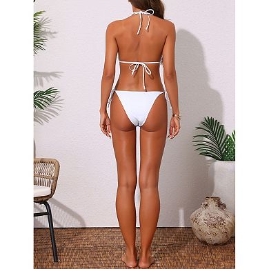 Women's Halter Triangle Bikini Sets, 3 Pieces Tie Side Bottom Long Sheer Cover Up Skirt Swimwear