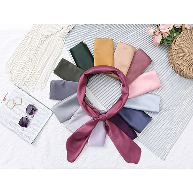 Women's Solid Square Large Scarf 43.3'' Elegant Silky Satin Neckerchief Bandanas for Travel Office