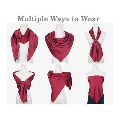Women's Solid Square Large Scarf 43.3'' Elegant Silky Satin Neckerchief Bandanas for Travel Office