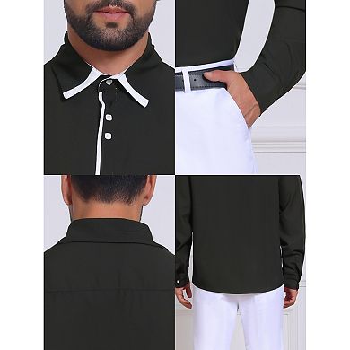 Men's Contrast Trim Dress Shirt Long Sleeve Button Down Office Formal Shirts