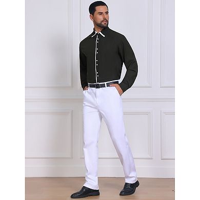Men's Contrast Trim Dress Shirt Long Sleeve Button Down Office Formal Shirts