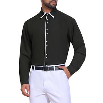 Men's Contrast Trim Dress Shirt Long Sleeve Button Down Office Formal Shirts