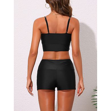 Women's Bikini Sets, 2 Piece Spagehetti Straps Drawstring Tops BoyShorts Swimwear Bathing Suits