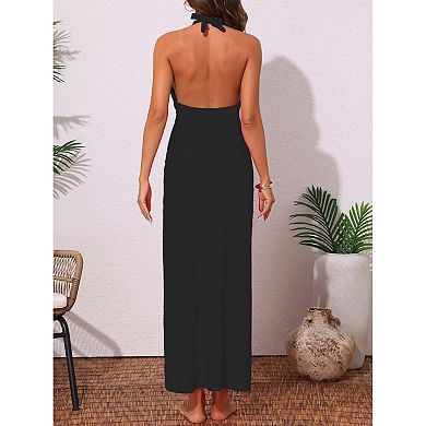 Women's Plung Deep V Bikini Sets, 2 Pieces Halter Tops Long Skirt Cover Up Swimwear Bathing Suits