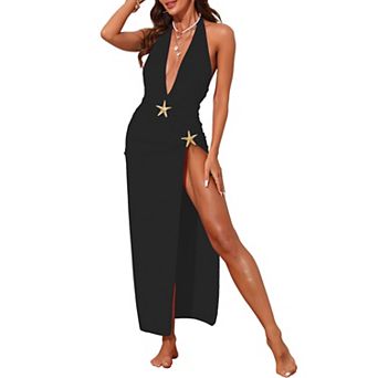 Women's Plung Deep V Bikini Sets, 2 pc Halter Tops Long Skirt Cover Up Swimwear Bathing Suits
