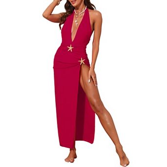Women's Plung Deep V Bikini Sets, 2 pc Halter Tops Long Skirt Cover Up Swimwear Bathing Suits