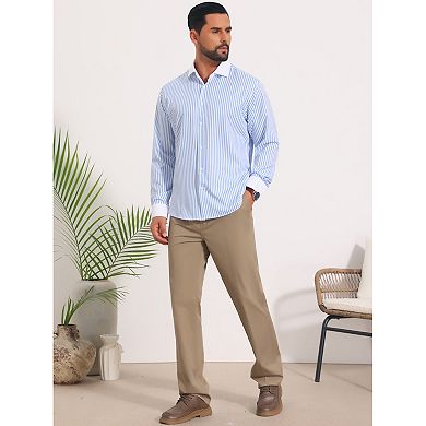 Men's Striped Dress Shirts Button Down Long Sleeve Stretch Business Shirt