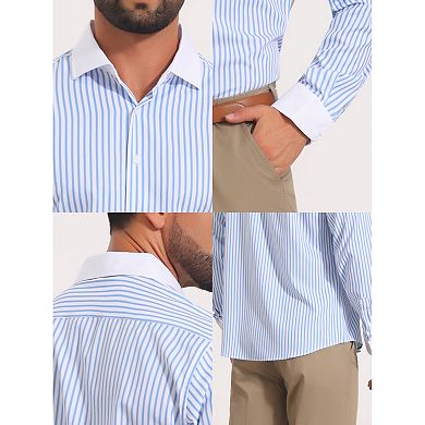 Men's Striped Dress Shirts Button Down Long Sleeve Stretch Business Shirt