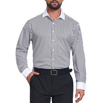 Men's Striped Dress Shirts Button Down Long Sleeve Stretch Business Shirt
