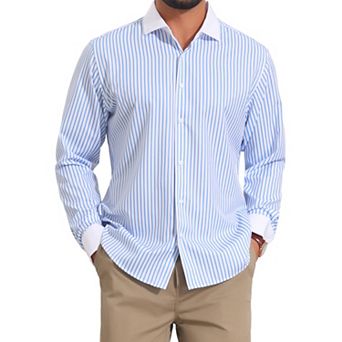 Men's Striped Dress Shirts Button Down Long Sleeve Stretch Business Shirt
