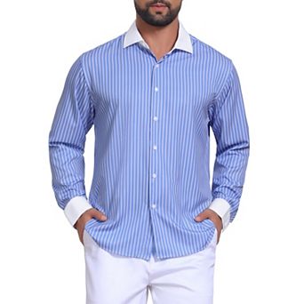 Men's Striped Dress Shirts Button Down Long Sleeve Stretch Business Shirt