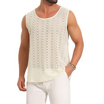 See Through Tank Top for Men's Lightweight Breathable Crew Neck Sleeveless Sheer Vest