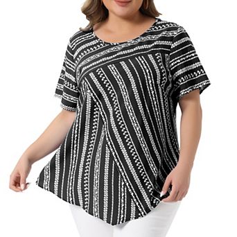 Women's Plus Size Top Crew Neck Short Sleeve Striped Shirt Dressy Casual Fashion Blouse