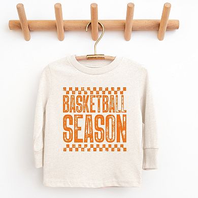 Basketball Season Checkered Distressed - Youth Long Sleeve Graphic T-Shirt