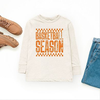 Basketball Season Checkered Distressed - Youth Long Sleeve Graphic T-Shirt