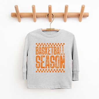 Basketball Season Checkered Distressed - Youth Long Sleeve Graphic T-Shirt