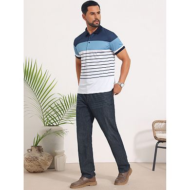 Men's Colorblock Striped Polo Shirt Short Sleeve Three Button Work Golf Shirts