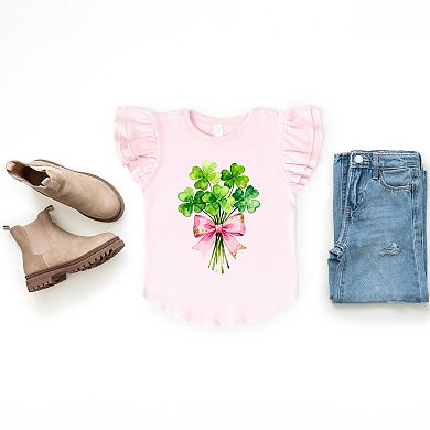 Clover Watercolor Bouquet - Flutter Sleeve Graphic T-Shirt