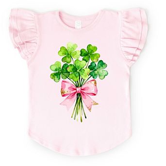 Clover Watercolor Bouquet - Flutter Sleeve Graphic T-Shirt