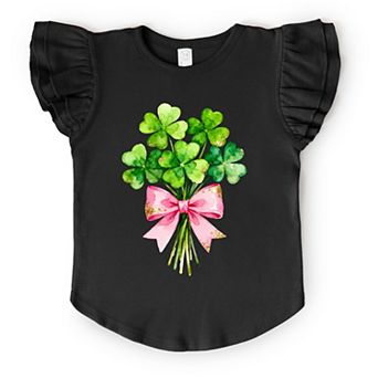 Clover Watercolor Bouquet - Flutter Sleeve Graphic T-Shirt