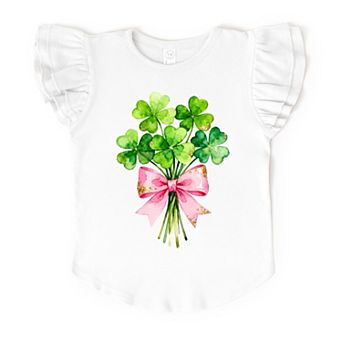 Clover Watercolor Bouquet - Flutter Sleeve Graphic T-Shirt