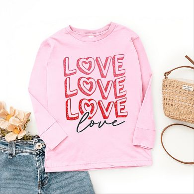 Love Stacked Sketched - Youth Long Sleeve Graphic T-Shirt
