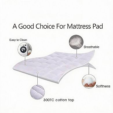 Queen Mattress Pad 60x80" 21" Deep Pocket, 30oz Down Alternative, 300TC Cotton, Machine Washable