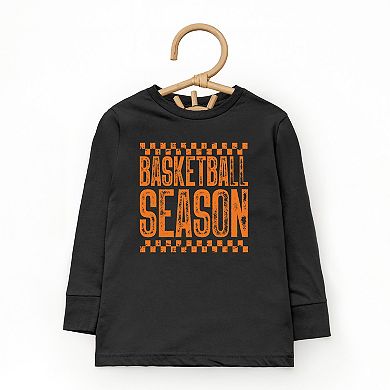 Basketball Season Checkered Distressed - Toddler Long Sleeve Graphic Tee