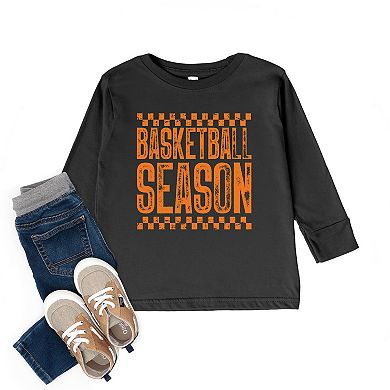 Basketball Season Checkered Distressed - Toddler Long Sleeve Graphic Tee