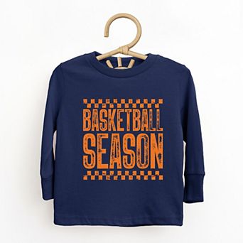 Basketball Season Checkered Distressed - Toddler Long Sleeve Graphic Tee