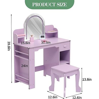 Girls' Wooden Dressing Table Set with Light, Mirror, Storage & Accessories for Ages 3-9