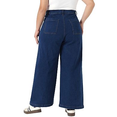 Women's Plus Size Jeans Straight Wide Leg High Waisted Stretch Denim with Pockets Denim Jean Pants