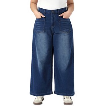 Women's Plus Size Jeans Straight Wide Leg High Waisted Stretch Denim with Pockets Denim Jean Pants