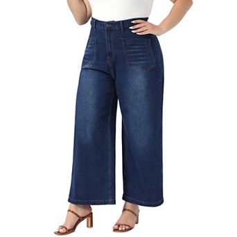 Women's Plus Size Jeans Straight Wide Leg High Waisted Stretch Denim with Pockets Denim Jean Pants