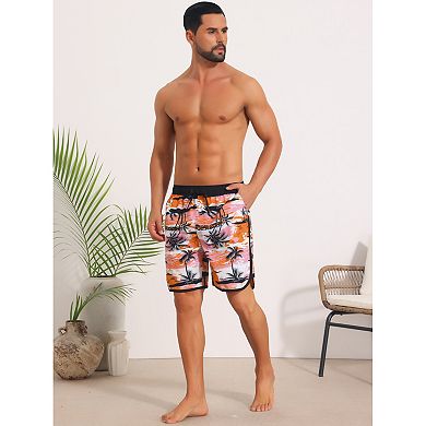 Printed Swimming Shorts for Men's Elastic Liner Drawstring Beach Shorts with Pockets
