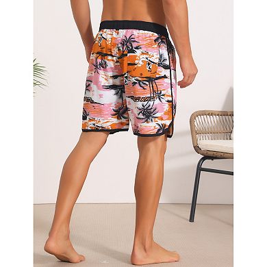 Printed Swimming Shorts for Men's Elastic Liner Drawstring Beach Shorts with Pockets