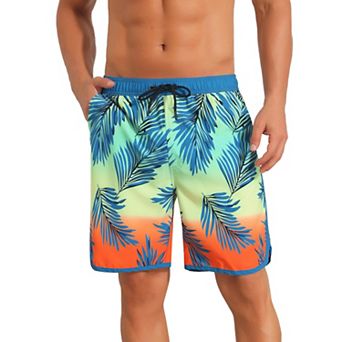 Printed Swimming Shorts for Men's Elastic Liner Drawstring Beach Shorts with Pockets