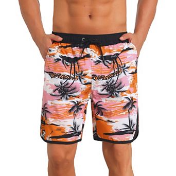 Printed Swimming Shorts for Men's Elastic Liner Drawstring Beach Shorts with Pockets