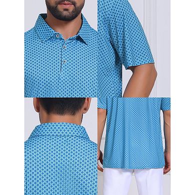 Men's Printed Polo Shirts Summer Casual Short Sleeve Lightweight Breathable Golf Shirt