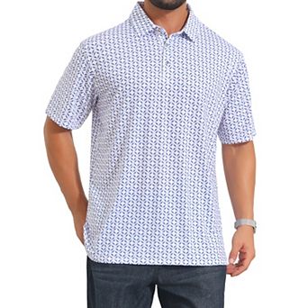 Men's Printed Polo Shirts Summer Casual Short Sleeve Lightweight Breathable Golf Shirt