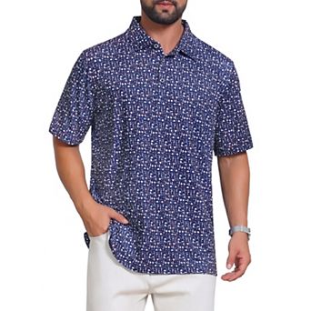 Men's Printed Polo Shirts Summer Casual Short Sleeve Lightweight Breathable Golf Shirt