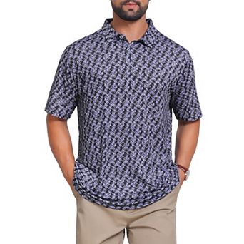 Men's Printed Polo Shirts Summer Casual Short Sleeve Lightweight Breathable Golf Shirt