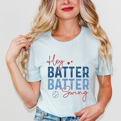 Hey Batter Batter Swing Distressed - Women's Short Sleeve Graphic T-Shirt