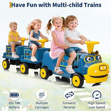Licensed CHUGGINGTON Kids Train Carriage for 12V Ride-On Train, w/Storage, Handle, & Connect Rods