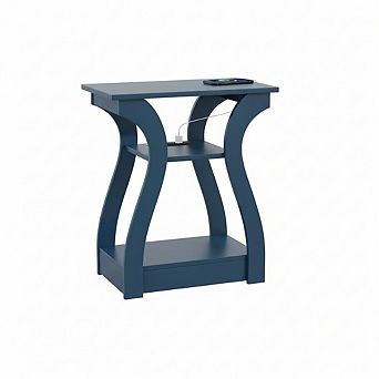 AKSZRI 3 tier End Table with Charging Station & USB Ports - Storage Shelf Side Table for Living Room