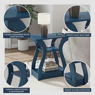 AKSZRI 3-Tier End Table with Charging Station & USB Ports - Storage Shelf Side Table for Living Room
