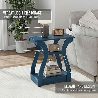 AKSZRI 3-Tier End Table with Charging Station & USB Ports - Storage Shelf Side Table for Living Room