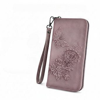 AKSZRI RFID Embossed Leather Wallet - Women's Large Capacity Wristlet Purse